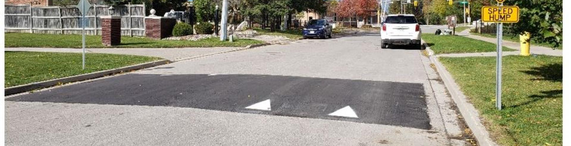 Speed hump on a road