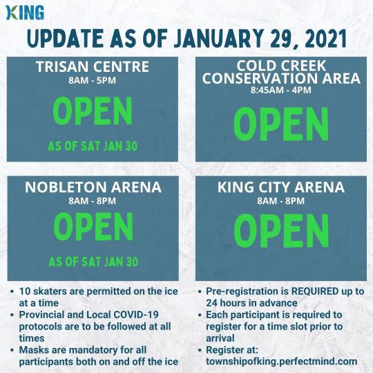 All four outdoor rinks will be open starting Sat., Jan. 30.