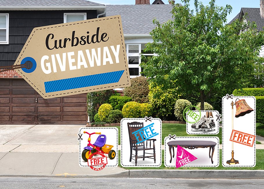 Image provided by york region, property with curbside giveaway day items on driveway.