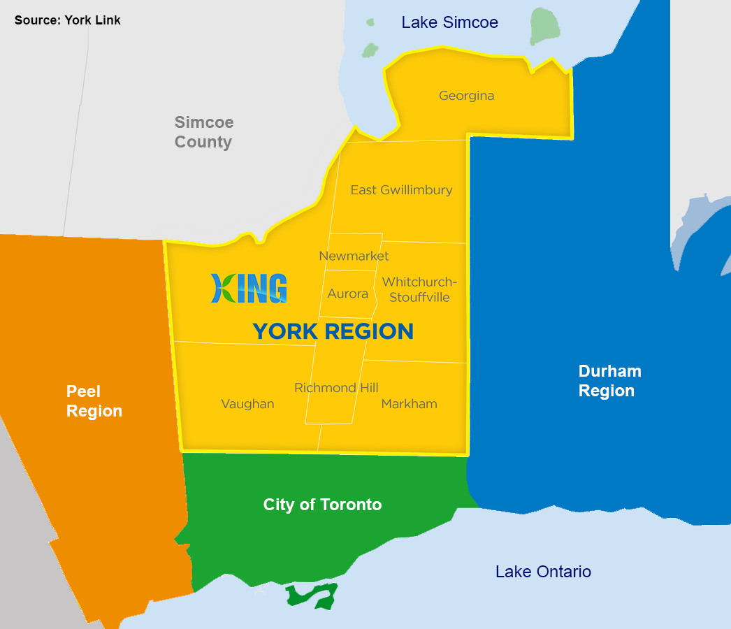 map of GTA focusing on York Region strategic location