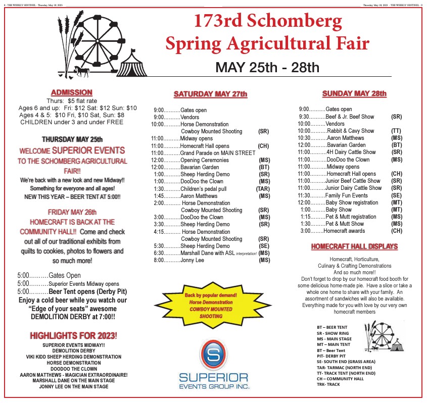 Schedule for the 173rd annual Schomberg Fair