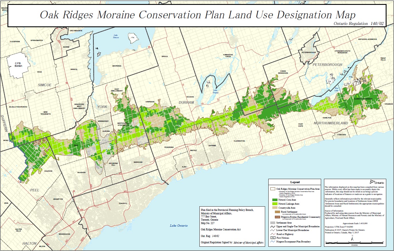 Oak Ridges Moraine Plan Land Use Designation Map