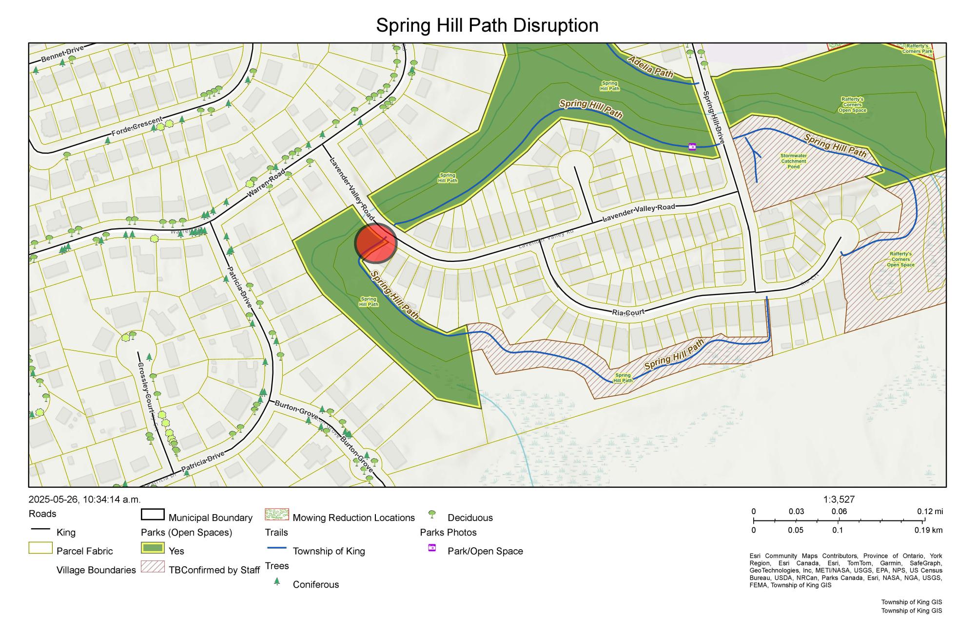 Map of Spring Hill Path disruption