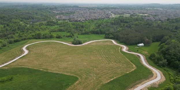 Arial photo of the accessible trail in Nobleton with trees in the background