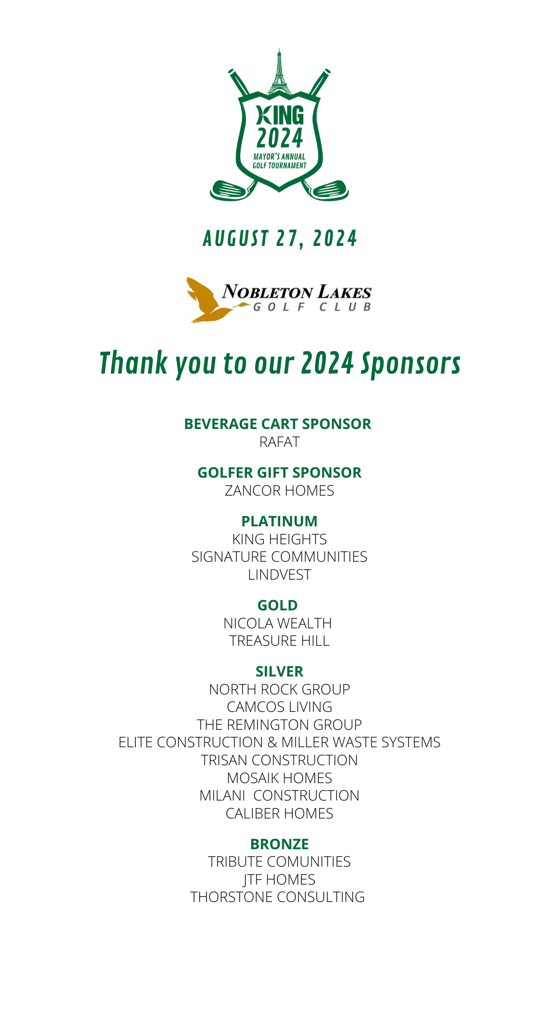 2024 Mayor's Golf Tournament Sponsor list
