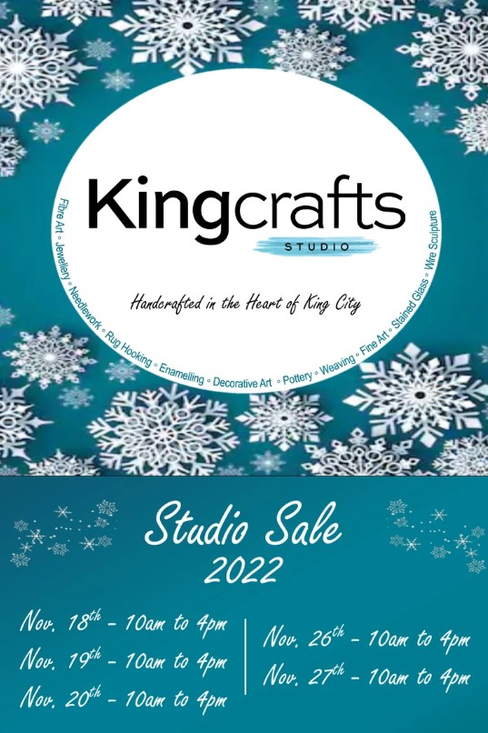 kingcrafts studio sale Nov 18-20, 26 & 27 from 10 a.m. to 4 p.m. 