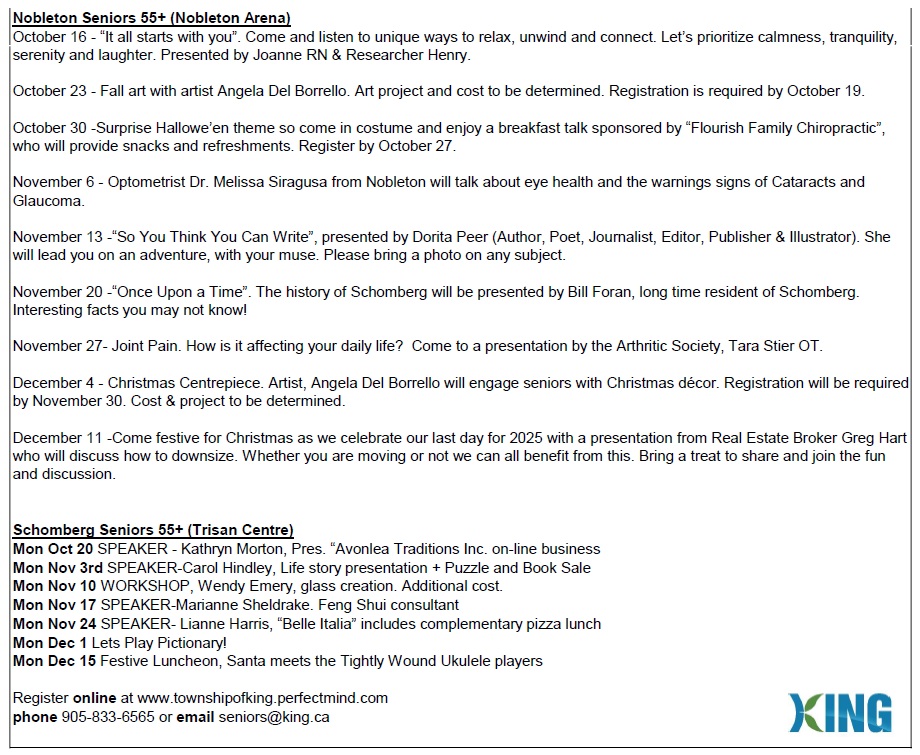 Seniors (55+) Workshops and Presentations Oct - Dec 2025