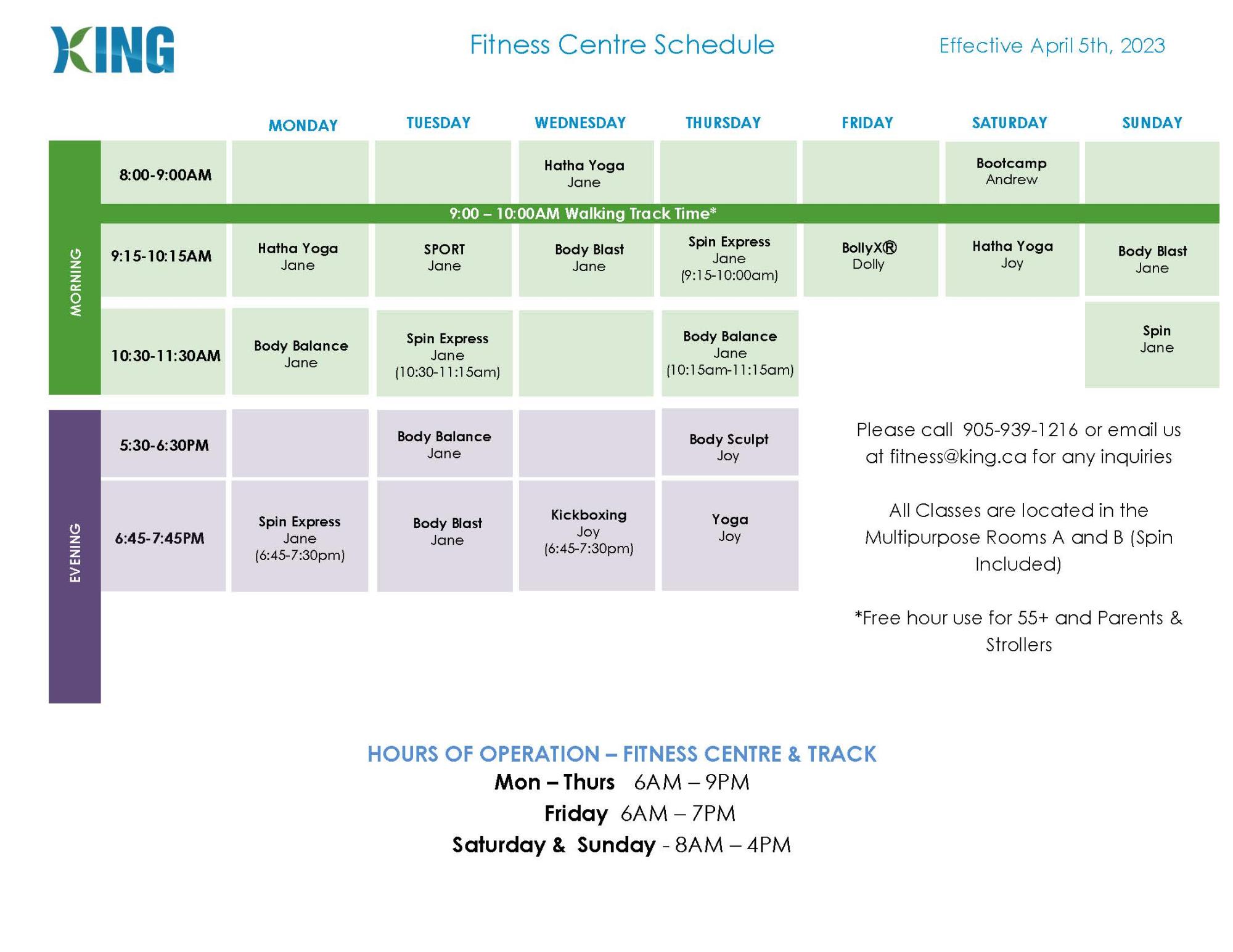fitness schedule