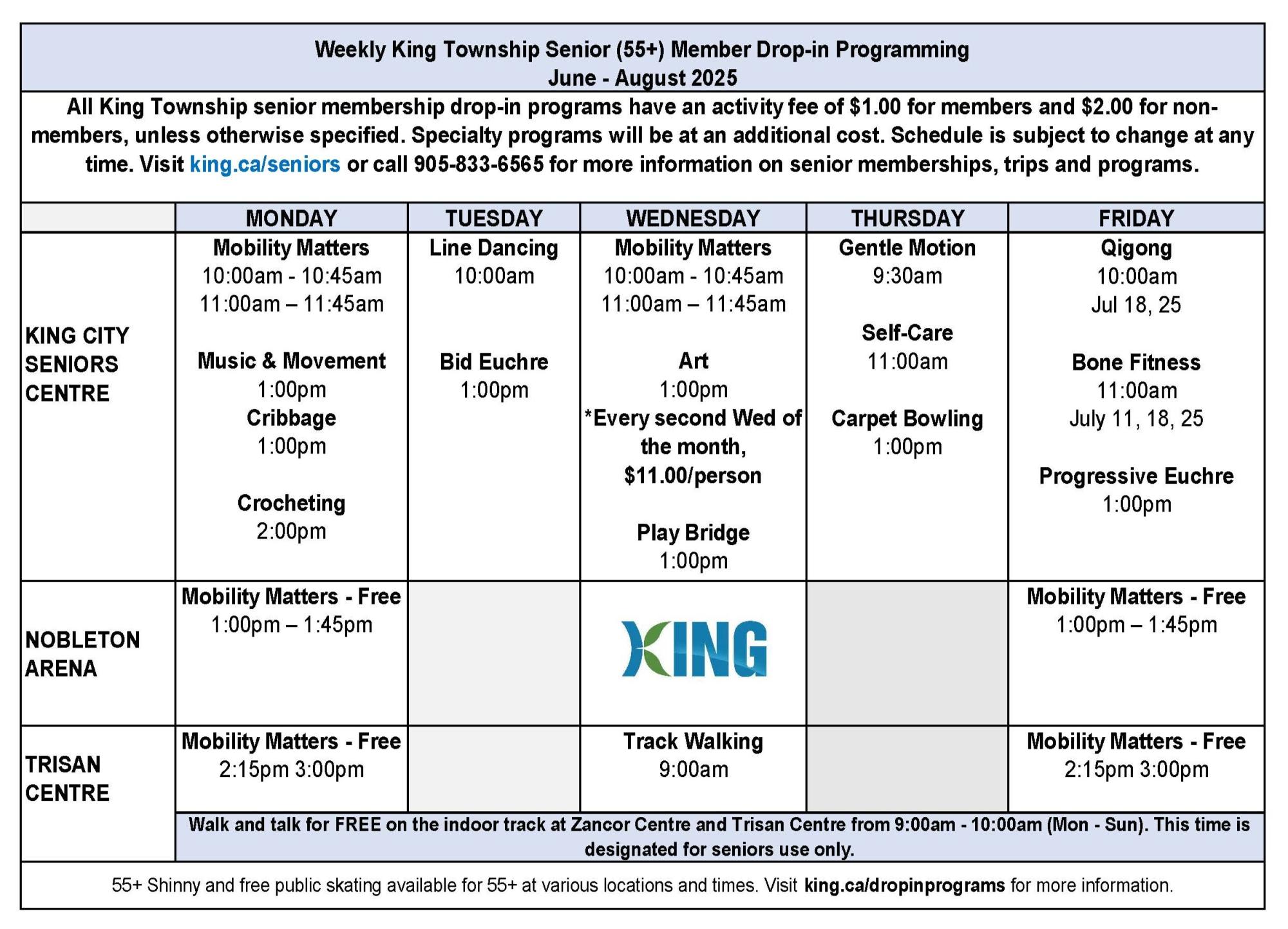 Seniors Drop-In Schedule - Summer 2025