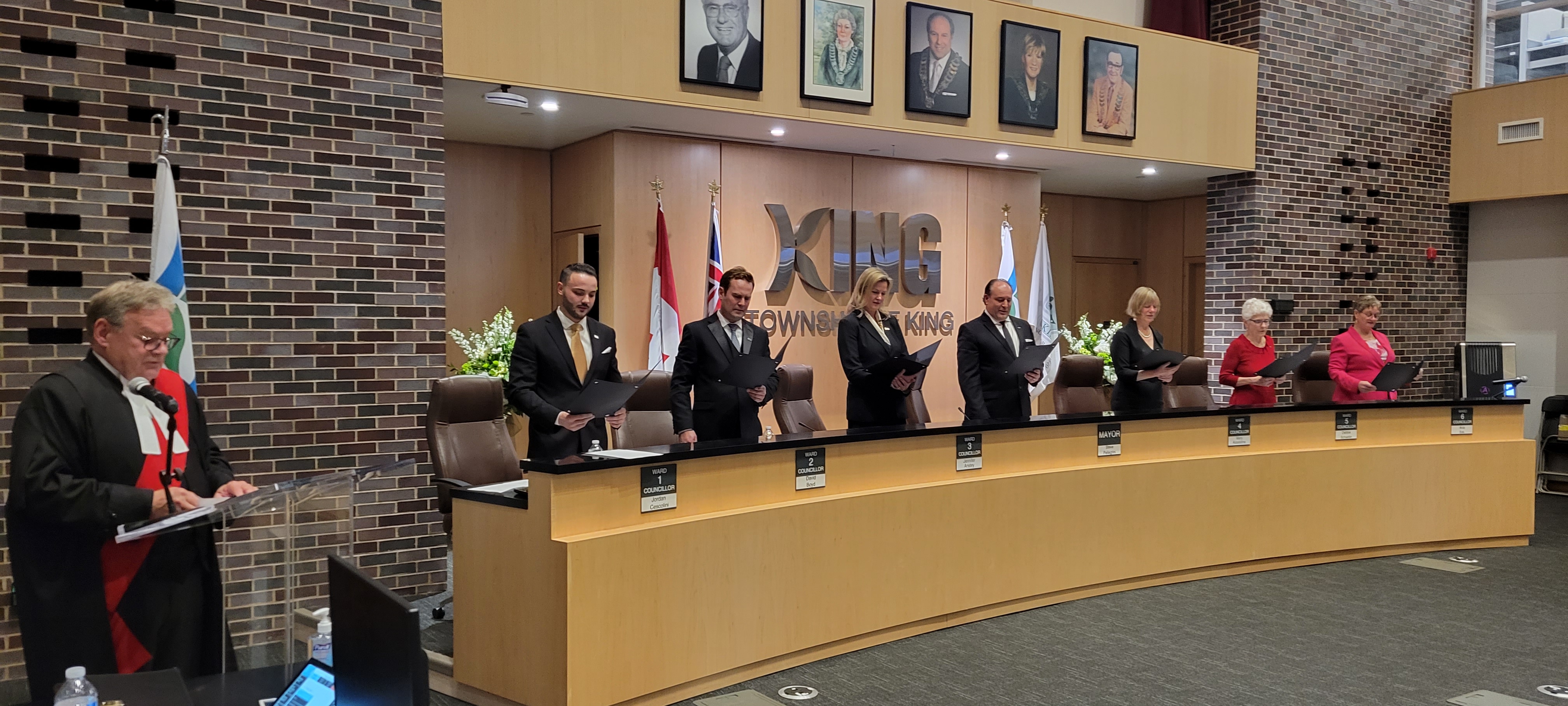 The Honourable Mr. Justic Peter Tetley administers the declarations of office for the new council