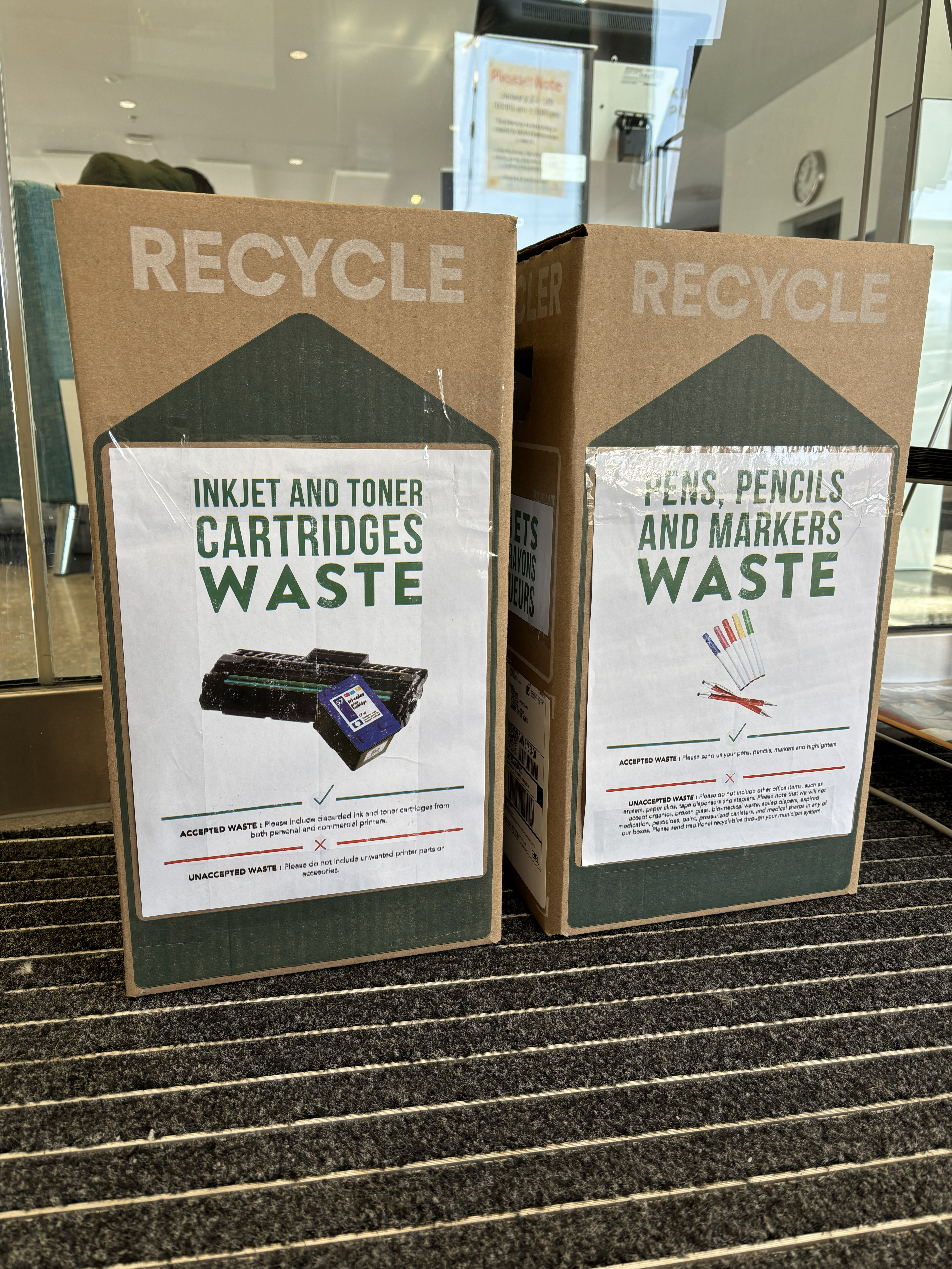 TerraCycle recycling boxes for inkjet and toner cartridges, and pens, pencils and markers