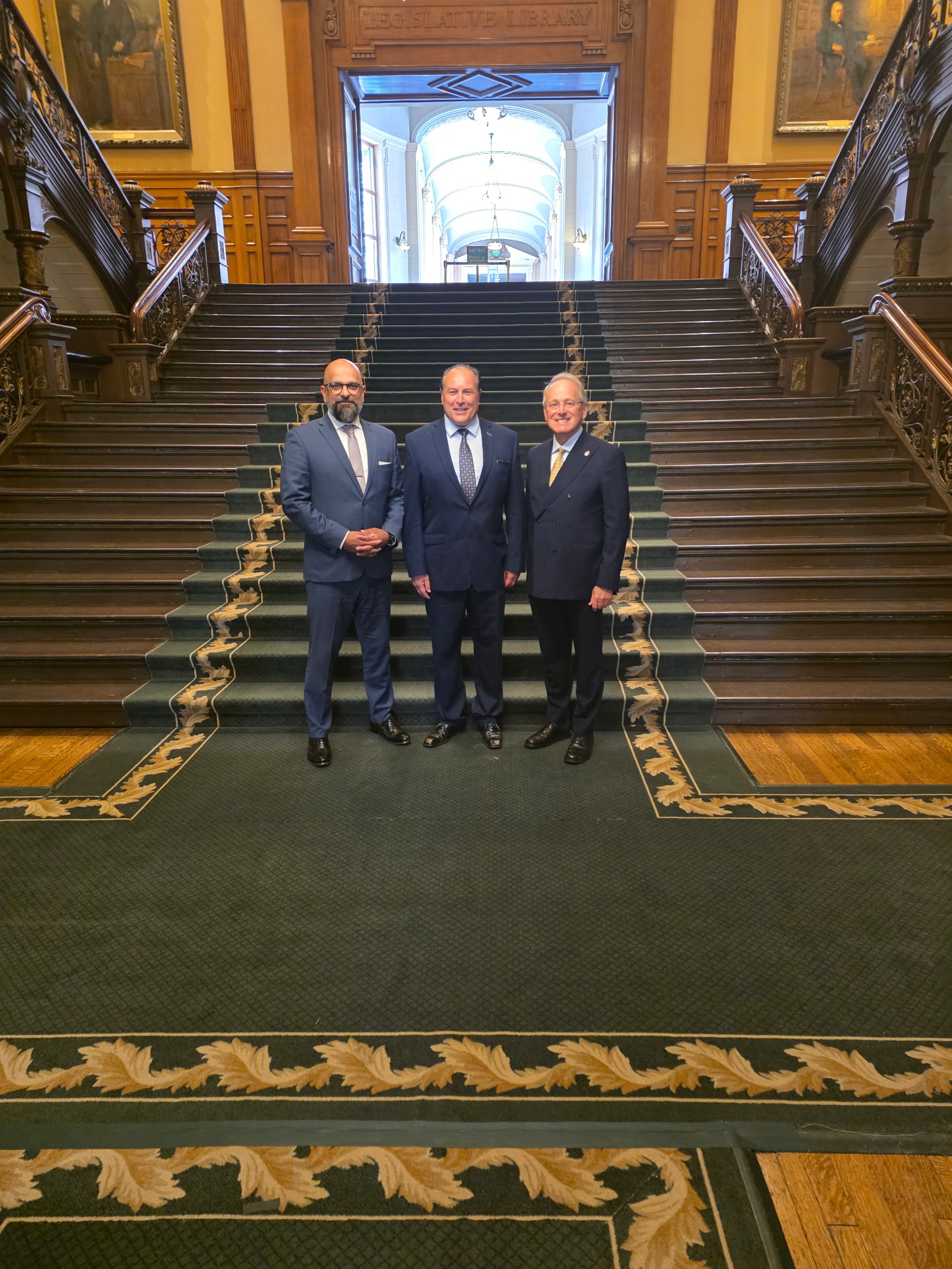 Mayor Steve Pellegrini with Solicitor General, Hon. Michael Kerzner and the Associate Solicitor General for Auto Theft and Bail Reform, Hon. Zee Hamid at the Legislative Assembly of Ontario