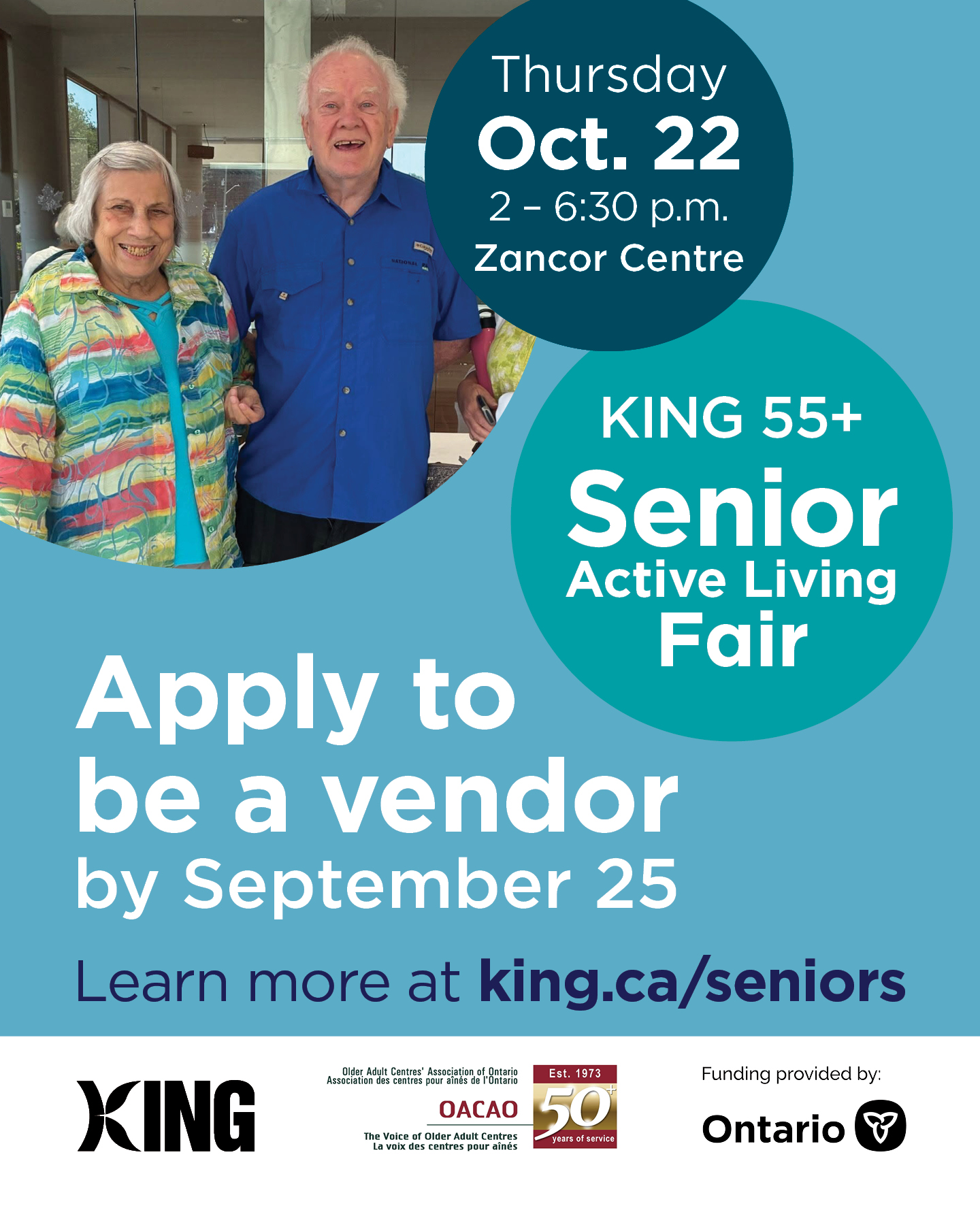 King 55+ Senior Active Living Fair, Apply to be a vendor by September 25
