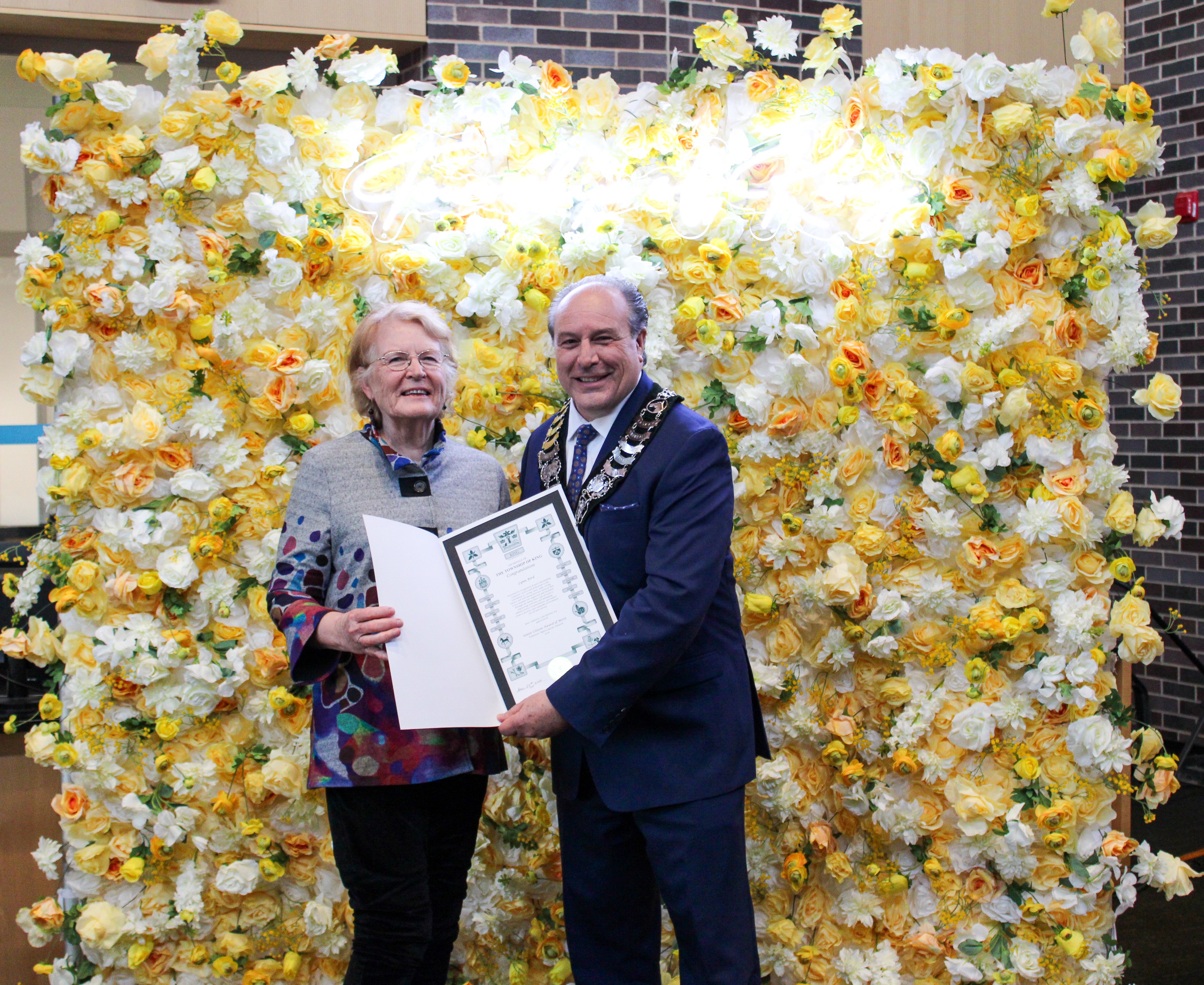 Lynn Bird and Mayor Steve Pellegrini