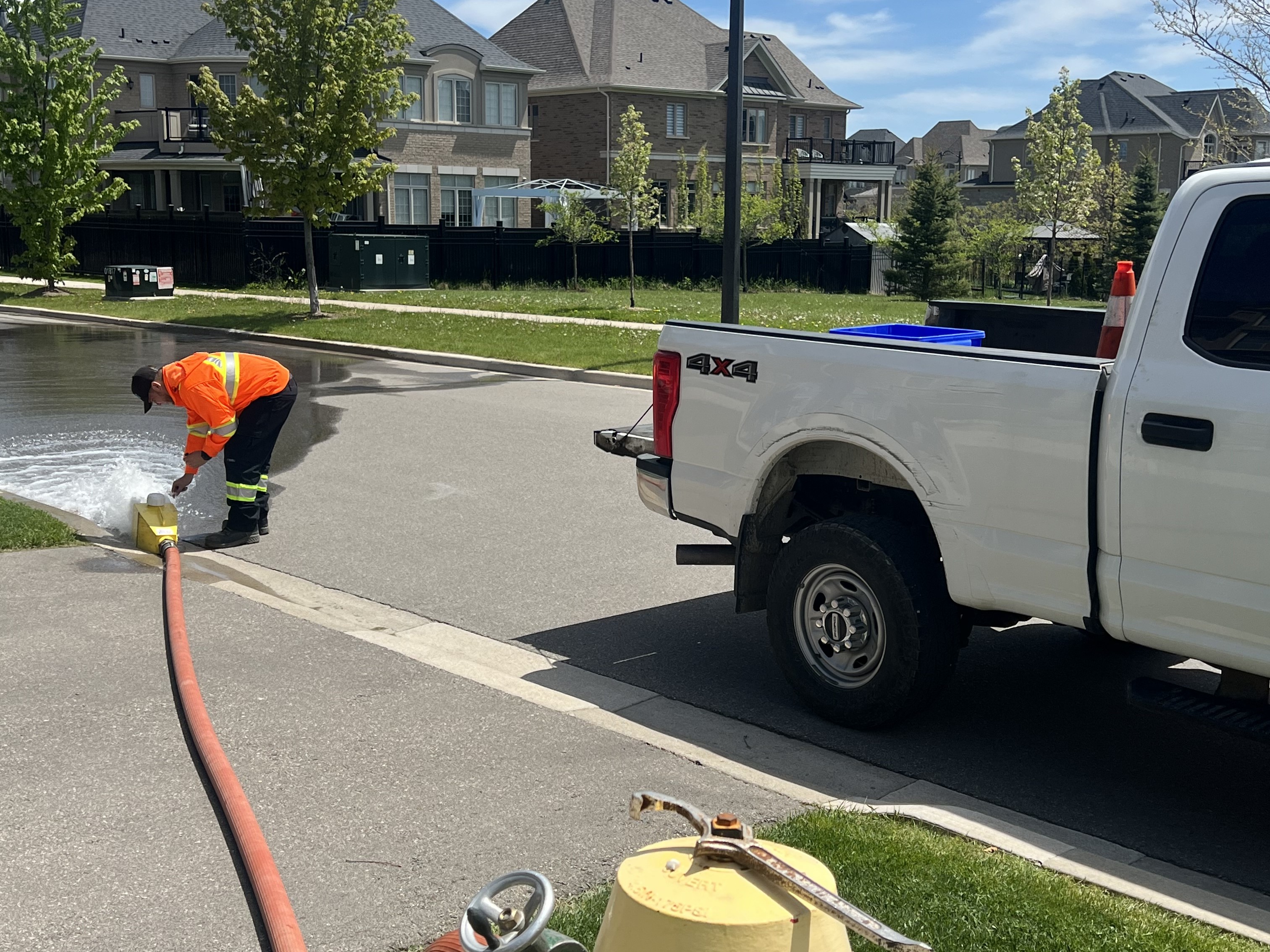 Staff conducting hydrant flushing
