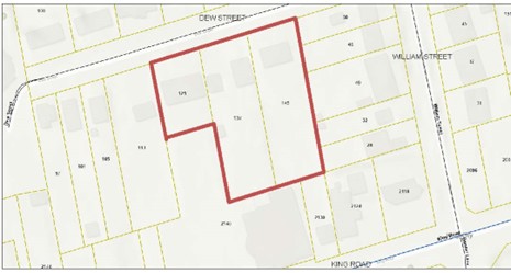 Location map for notice of complete application re Dew Street 