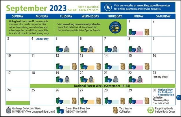 September Waste Calendar page