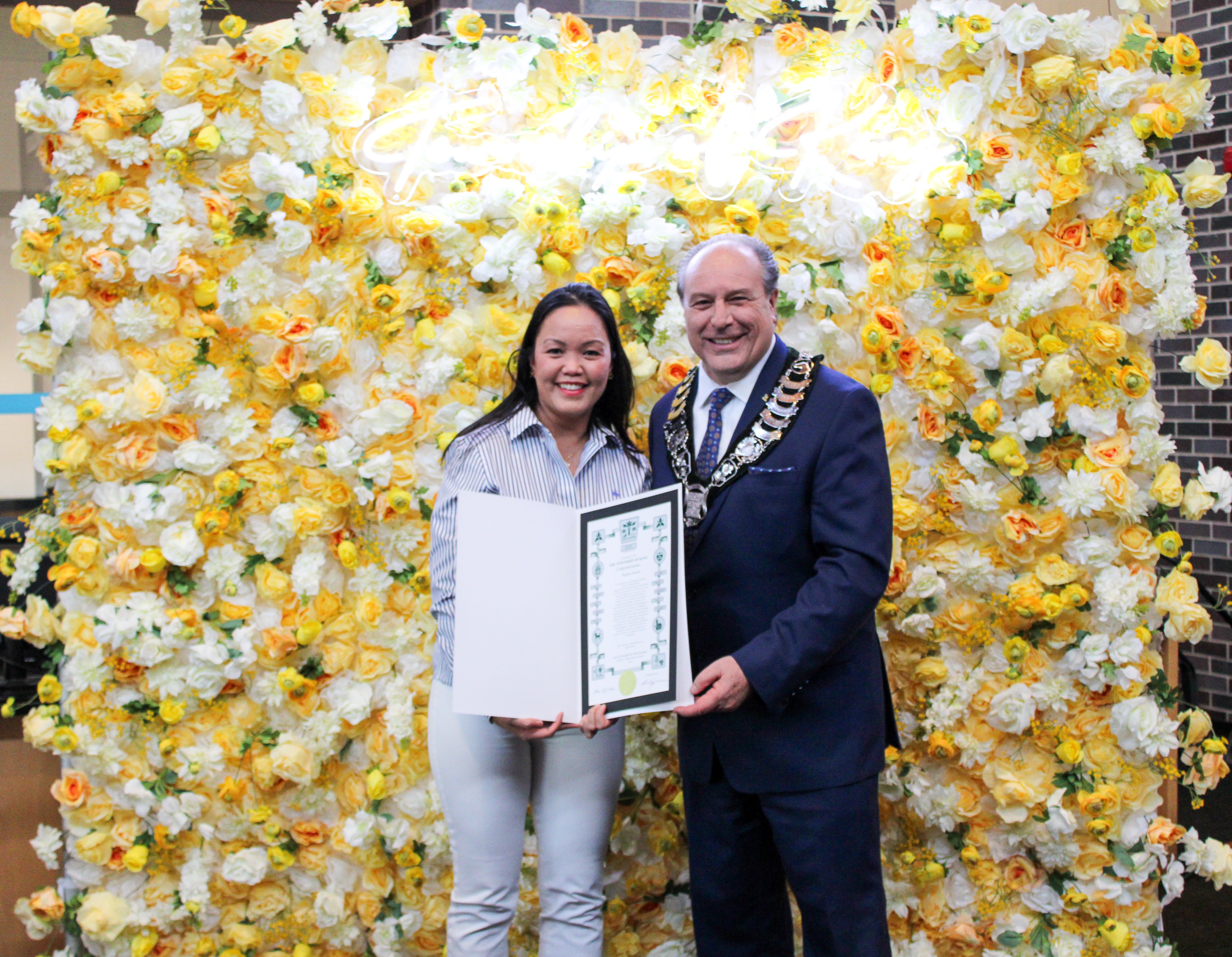 Regina Jensen and Mayor Steve Pellegrini
