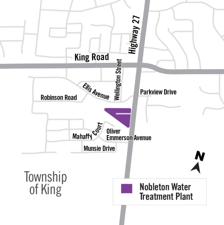 Map depicting location of future Nobleton Water Treatment Plant