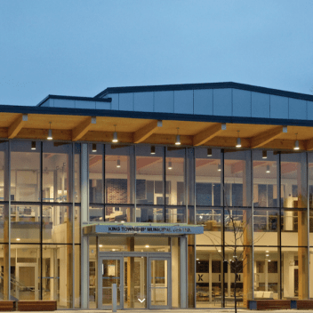 Exterior municipal centre at night