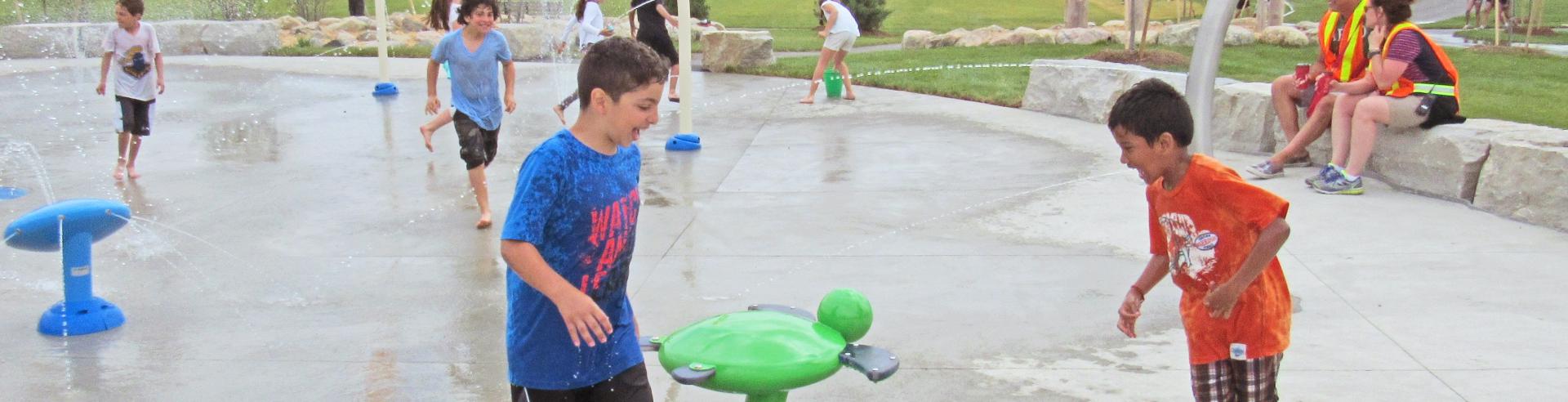 Kids playing at water park