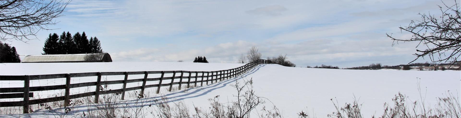 Rolling snow covered farm fields