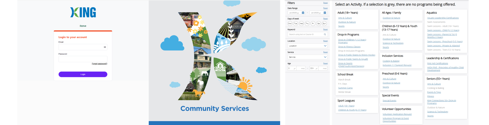 Image of Xplor Recreation login screen and registration widget