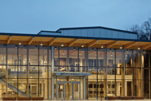 Exterior municipal centre at night