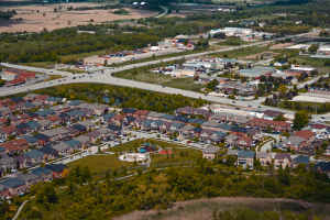 drone image of king city community
